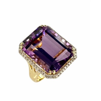 SORTIJA AMATISTA Y DIAMANTES MONTADO EN ORO AMARILLO 18CTS