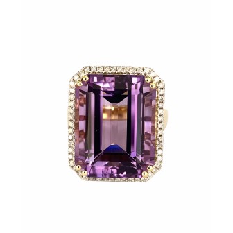 SORTIJA AMATISTA Y DIAMANTES MONTADO EN ORO AMARILLO 18CTS