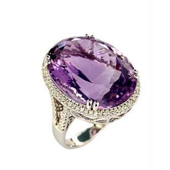 SORTIJA AMATISTA Y DIAMANTES MONTADO EN ORO BLANCO 18CTS
