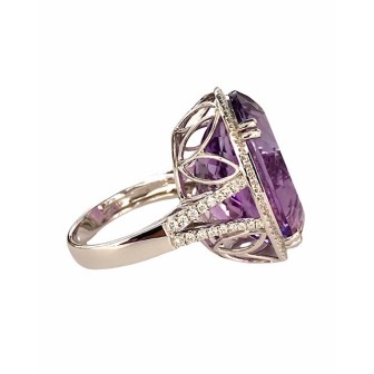 SORTIJA AMATISTA Y DIAMANTES MONTADO EN ORO BLANCO 18CTS