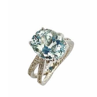 SORTIJA DE AGUAMARINA Y DIAMANTES