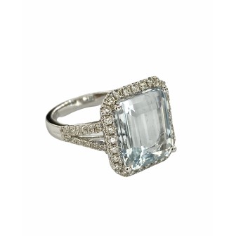 SORTIJA DE AGUAMARINA Y DIAMANTES