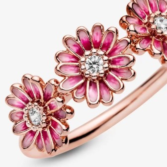 Anillo Trío de Margaritas Rosas