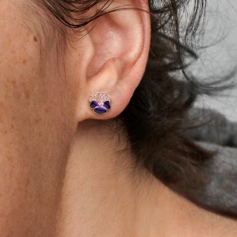 Pendientes de Botón Flor Pensamiento Morado