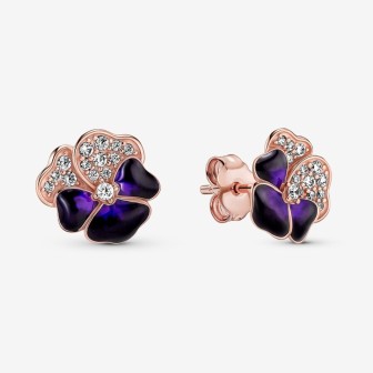 Pendientes de Botón Flor Pensamiento Morado