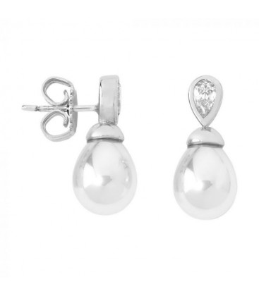 Pendientes Auva plata con perla lágrima blanca 8mm y circonita