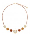 Collar Algaida dorado perla media bola y cristal de Murano ámbar