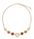 Collar Algaida dorado perla media bola y cristal de Murano ámbar
