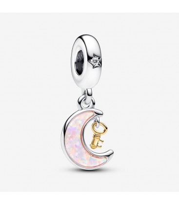 Charm Colgante Luna y Llave en Dos Tonos