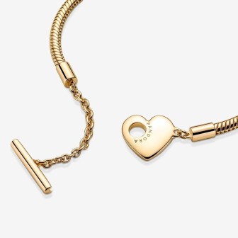 Pulsera Pandora Moments Cadena de Serpiente con Cierre en T y Corazón