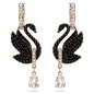 Pendientes Swarovski Swan Cisne, Negros, Baño tono oro rosa