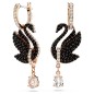 Pendientes Swarovski Swan Cisne, Negros, Baño tono oro rosa