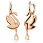 Pendientes Swarovski Swan Cisne, Negros, Baño tono oro rosa