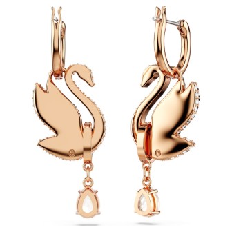 Pendientes Swarovski Swan Cisne, Negros, Baño tono oro rosa