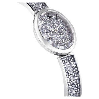 Reloj Crystal Rock Oval Fabricado en Suiza, Brazalete de metal, Tono plateado, Acero inoxidable