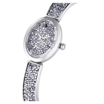 Reloj Crystal Rock Oval Fabricado en Suiza, Brazalete de metal, Tono plateado, Acero inoxidable