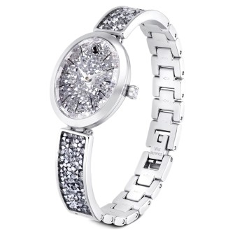 Reloj Crystal Rock Oval Fabricado en Suiza, Brazalete de metal, Tono plateado, Acero inoxidable