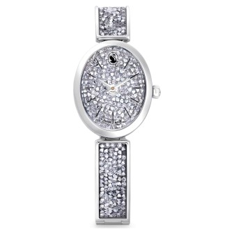 Reloj Crystal Rock Oval Fabricado en Suiza, Brazalete de metal, Tono plateado, Acero inoxidable
