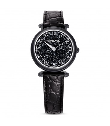 Reloj Crystalline Wonder Fabricado en Suiza, Correa de piel, Negro, Acabado negro