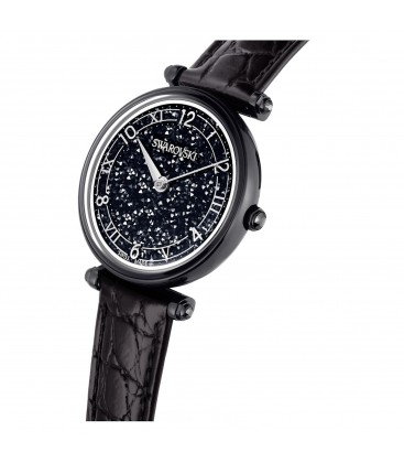 Reloj Crystalline Wonder Fabricado en Suiza, Correa de piel, Negro, Acabado negro