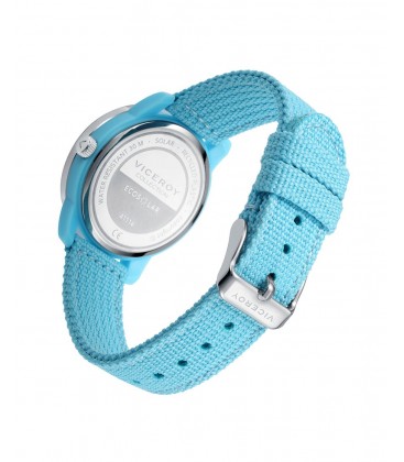 Reloj de mujer Ecosolar con caja de plástico reciclado y correa azul de nylon