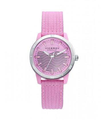 Reloj de mujer Ecosolar con caja de plástico reciclado y correa rosa de nylon
