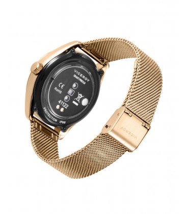 Reloj Smart Mujer caja y malla milanesa de acero en Ip dorado
