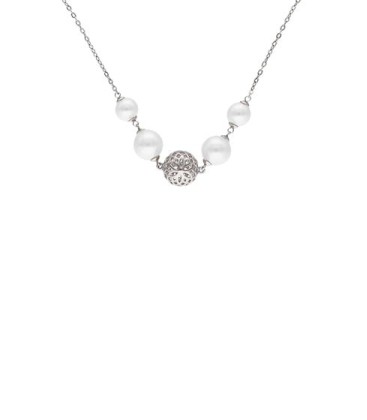 Collar Eternal con perlas redondas y bola calada en plata