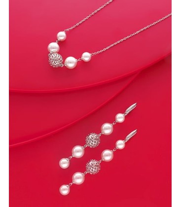 Pendientes Eternal con perlas redondas y bola calada en plata