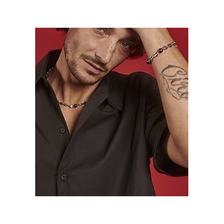 PULSERA SAILOR EN ACERO Y PERLAS NEGRAS