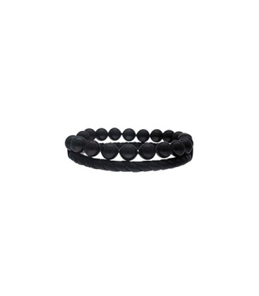 Pulsera Sailor de cuero y perlas negras 21cm