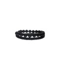 Pulsera Sailor de cuero y perlas negras 21cm