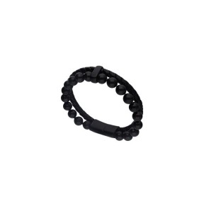PULSERA SAILOR  DE CUERO NEGRO Y PERLA NEGRA