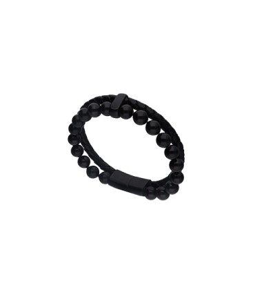 Pulsera Sailor de cuero y perlas negras 21cm