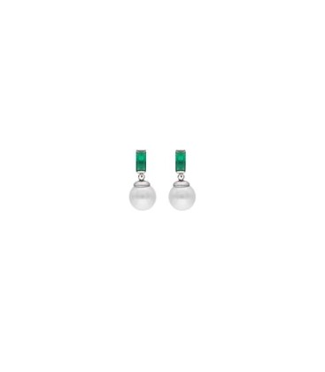 Pendientes Selene tú&yo en plata con perla y circonita verde esmeralda