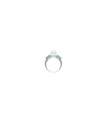 Anillo Selene plata con perla y circonitas verde esmeralda