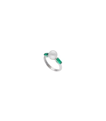 Anillo Selene plata con perla y circonitas verde esmeralda