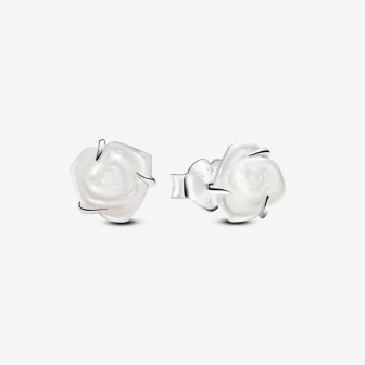 Pendientes de Botón Rosa Blanca Floreciendo