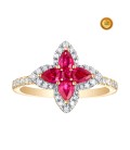 ROUND RUBY AND PEAR RING WITH DIAMONDS