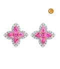 RHODIUM PLATED PINK SAPPHIRE AND PEAR EARRINGS