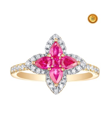 ANILLO ZAFIRO ROSA REDONDO Y PERA CON DIAMANTES