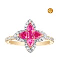 ROUND PINK SAPPHIRE AND PEAR RING WITH DIAMONDS