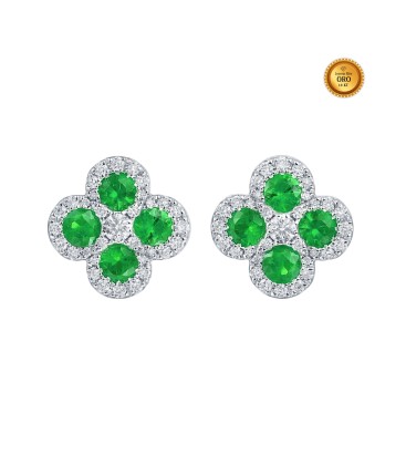 EMERALD AND DIAMOND TREFOIL EARRINGS