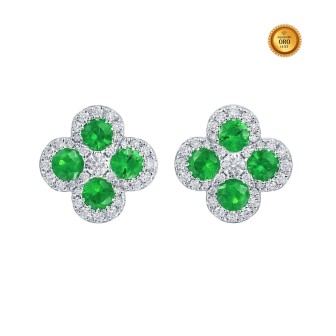 PENDIENTES TREBOL CON ESMERALDA Y DIAMANTES
