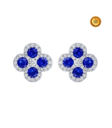 PENDIENTES TREBOL CON ZAFIRO AZUL Y DIAMANTES