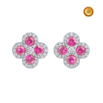 PINK SAPPHIRE AND DIAMOND CLOVER EARRINGS