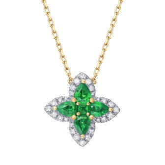 COLLA ESMERALDA REDONDA Y PERA CON DIAMANTES