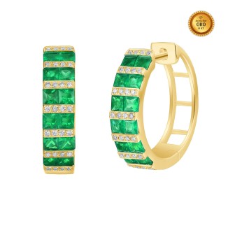 EMERALD AND DIAMOND HOOP EARRING