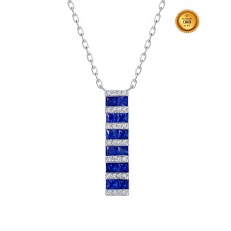 ELONGATED NECKLACE WITH BLUE SAPPHIRE AND DIAMONDS