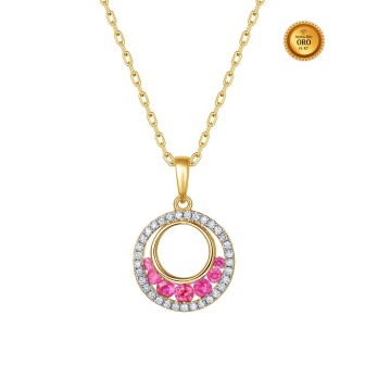COLLAR REDONDO CON ZAFIROS ROSAS Y DIAMANTES